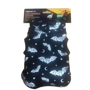 Vibrant Life Halloween Dog Hoodie XXS Toy Breed Bat‎ Star Crescent Moon